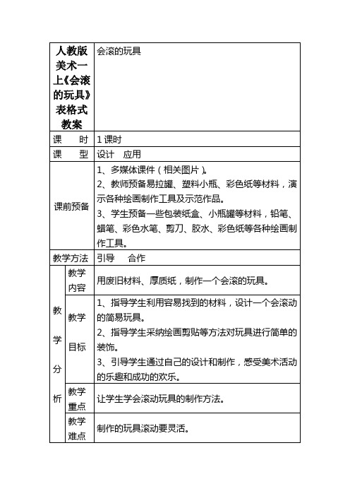 人教版美术一上《会滚的玩具》表格式教案