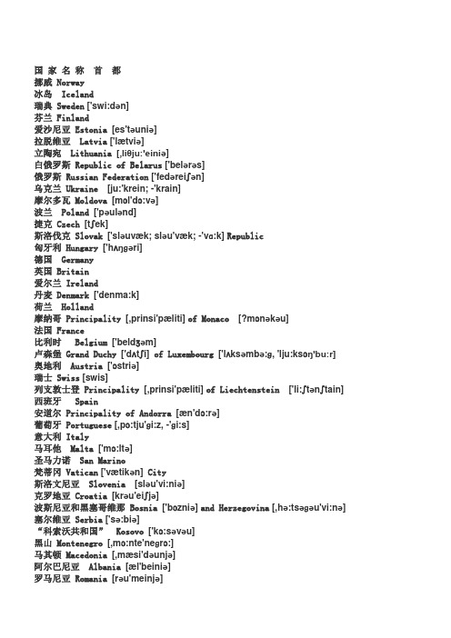 欧洲国家中英文对照带音标