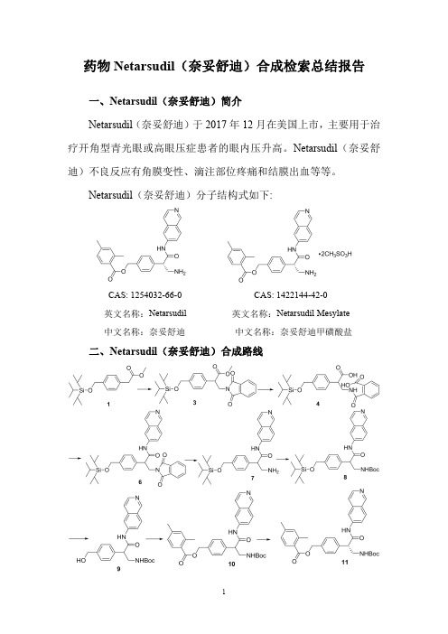 药物Netarsudil(奈妥舒迪)合成检索总结报告