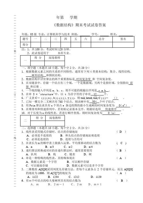 数据结构题型及参考答案2