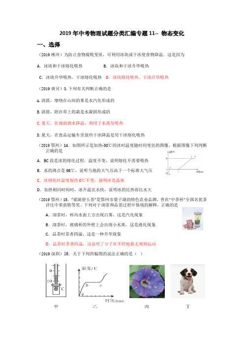 2019年中考物理试题分类汇编专题11   物态变化