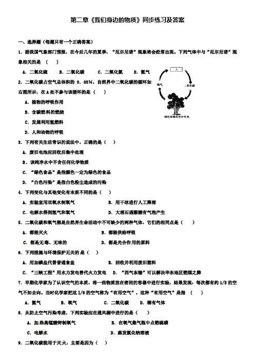 九年级化学全册《第二章 我们身边的物质》同步练习 沪教版