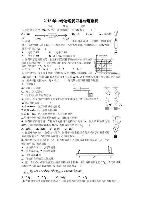 中考物理复习易错题集锦