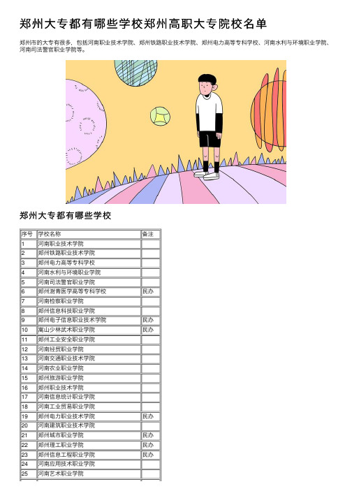 郑州大专都有哪些学校郑州高职大专院校名单