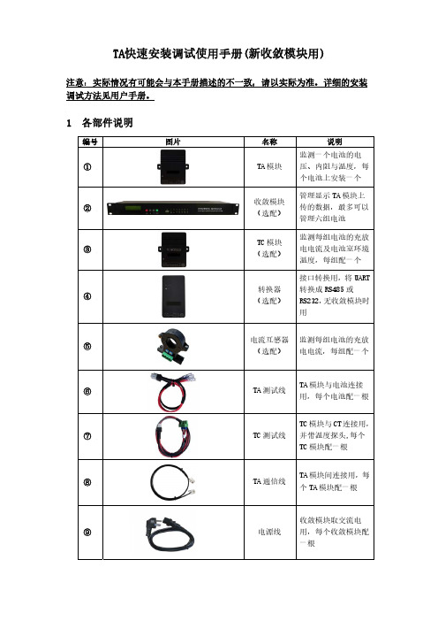 TA快速安装调试使用手册说明书