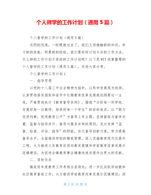 个人督学的工作计划(通用5篇)