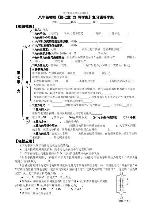 人教版八年级物理《第七章 力 》复习课导学案