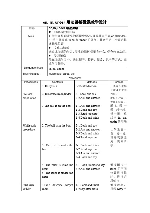 on,in,under用法讲解-教学设计