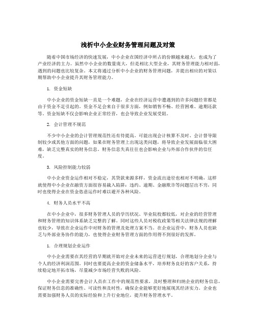 浅析中小企业财务管理问题及对策