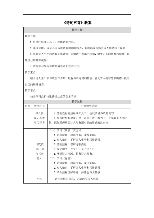 《诗词五首》教案