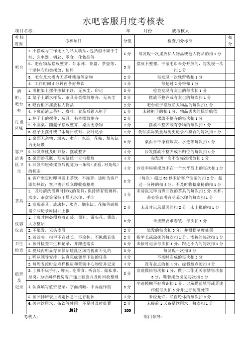 水吧、保洁、礼宾岗绩效考核表