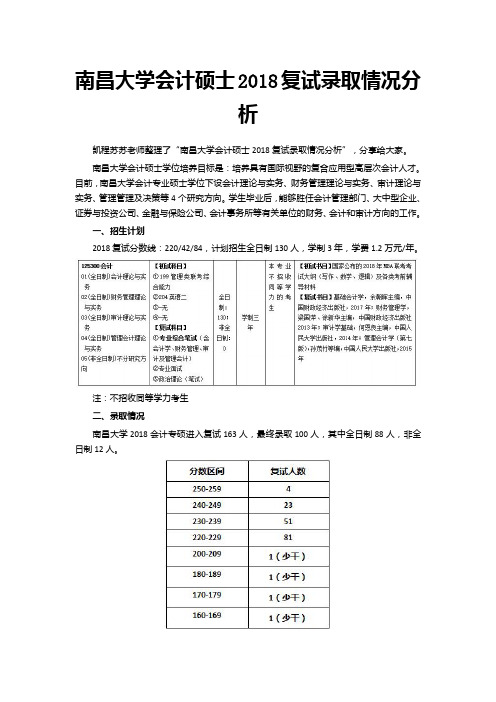 南昌大学会计硕士2018复试录取情况分析