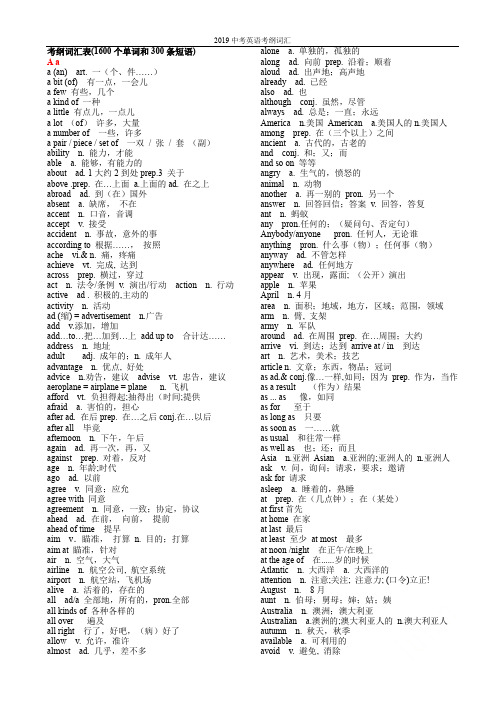 2019中考英语考纲词汇