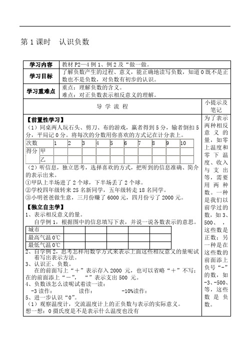 人教版小学六年级数学下册导学案全册