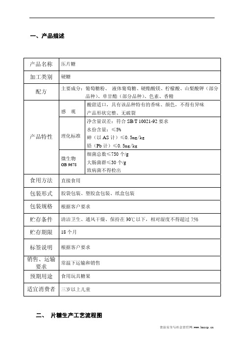 糖果HACCP计划-危害分析表