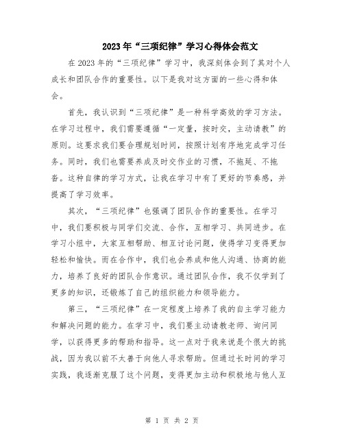 2023年“三项纪律”学习心得体会范文