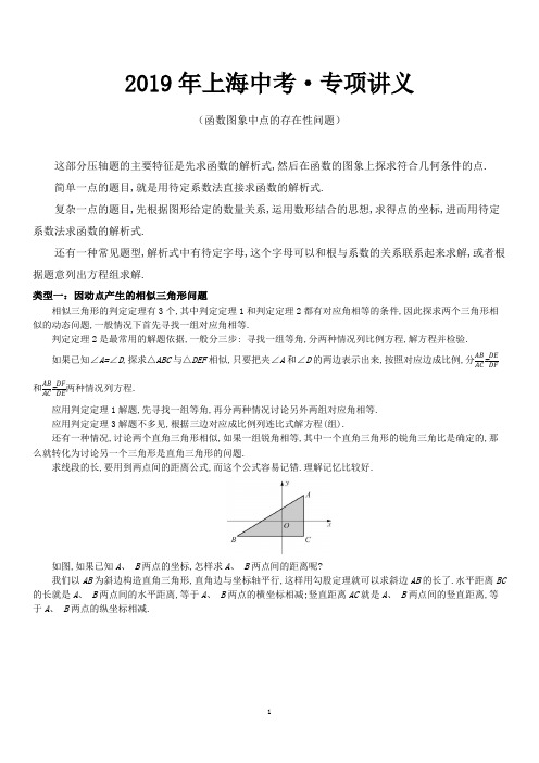 2019年上海中考数学·专项训练 函数图象中点的存在性问题