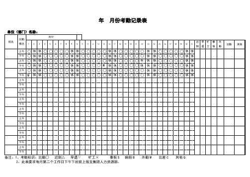 月考勤表模版