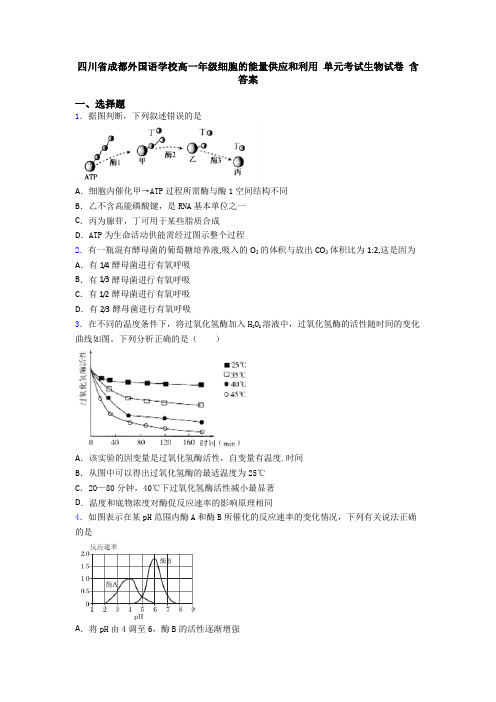 四川省成都外国语学校高一年级细胞的能量供应和利用 单元考试生物试卷 含答案