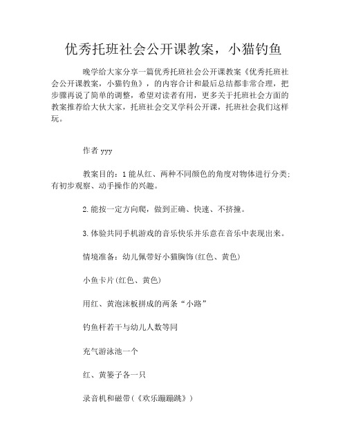 优秀托班社会公开课教案,小猫钓鱼