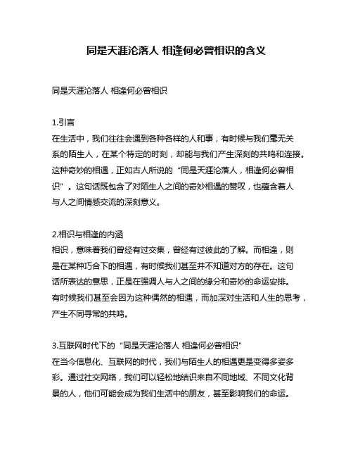 同是天涯沦落人 相逢何必曾相识的含义