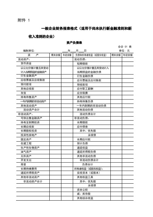 一般企业财务报表格式(适用尚未执行新金融准则和新收入准则的企业)