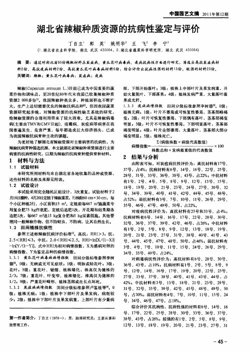 湖北省辣椒种质资源的抗病性鉴定与评价