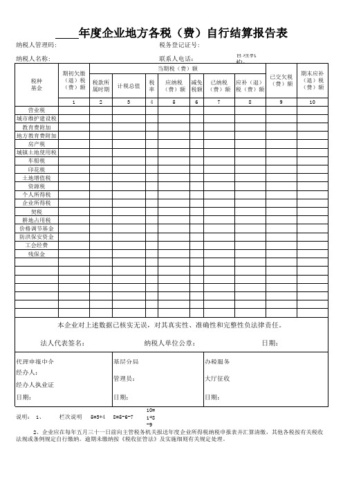 2012年企业各税自核自查清算表(