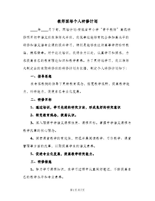 教师国培个人研修计划(三篇)