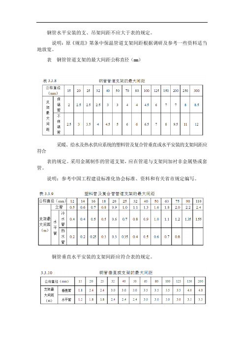 给排水施工规范(管道管架的最大间距)