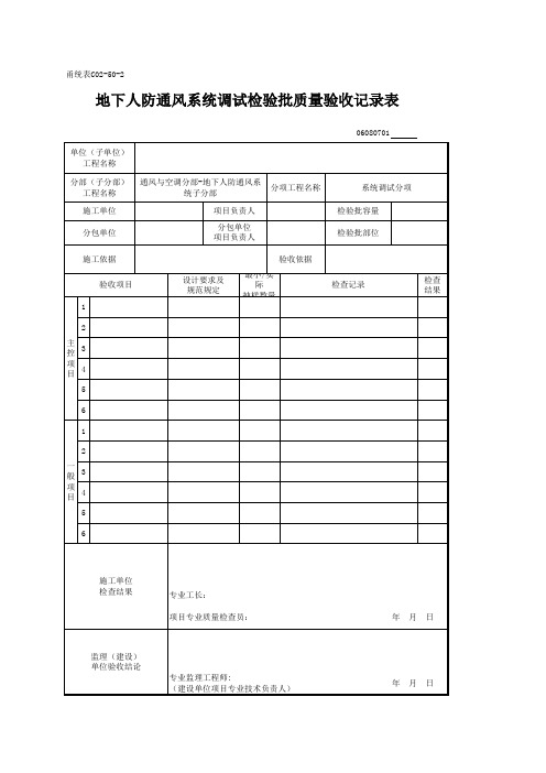 06080701_地下人防通风系统调试检验批质量验收记录表