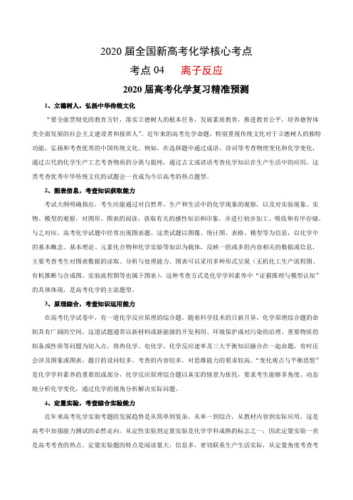 2020届全国新高考化学核心考点   离子反应