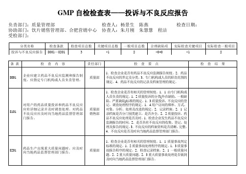 GMP自检检查表(投诉与不良反应报告)