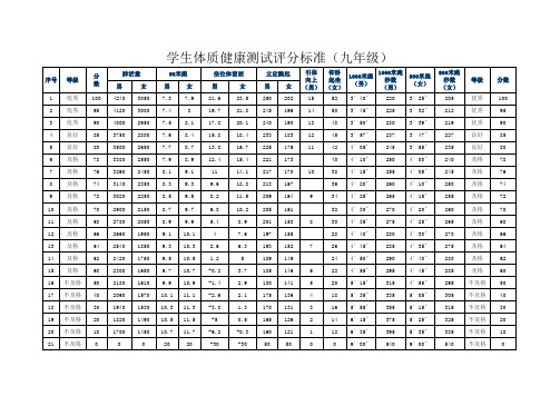 初中学生体质健康测试评分标准