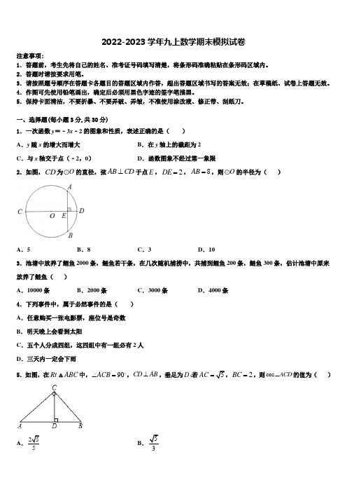 2022年四川省旺苍县两乡镇初级中学九年级数学第一学期期末教学质量检测模拟试题含解析