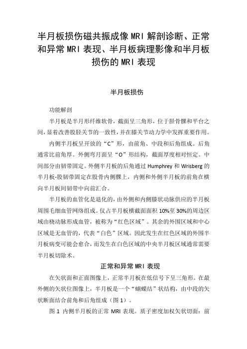 半月板损伤磁共振成像MRI解剖诊断、正常和异常MRI表现、半月板病理影像和半月板损伤的MRI表现