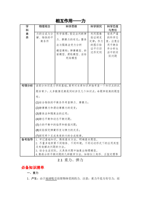 2022年高考物理一轮复习核心素养  重力 弹力(解析版)