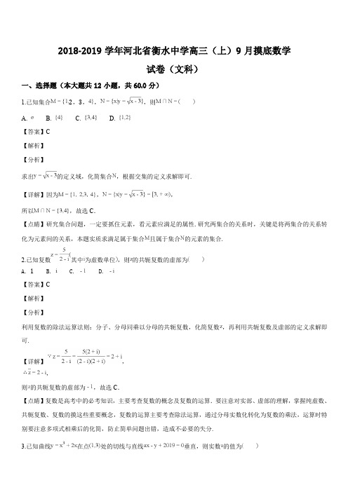 河北省衡水中学2019届高三第一次摸底考试数学(文)试题(解析版)