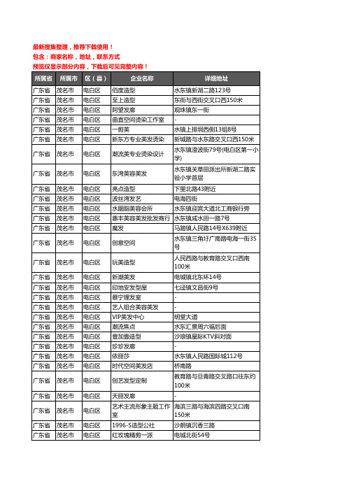 新版广东省茂名市电白区美容美发企业公司商家户名录单联系方式地址大全470家