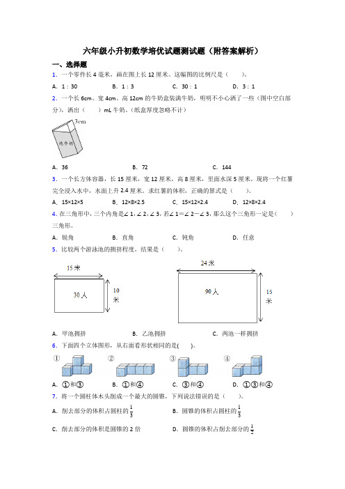 六年级小升初数学培优试题测试题(附答案解析)