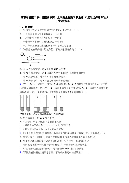 湖南省醴陵二中、醴陵四中高一上学期生物期末多选题 不定项选择题专项试卷(有答案)