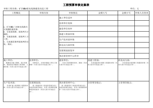 工程造价审核定案表1