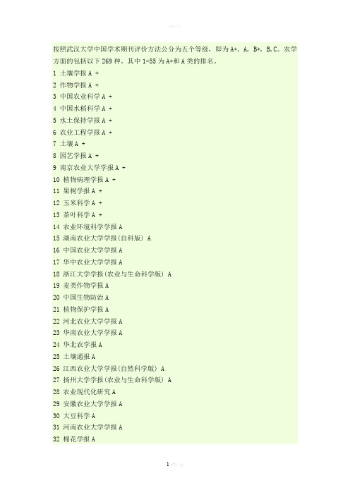 农林类期刊等级划分