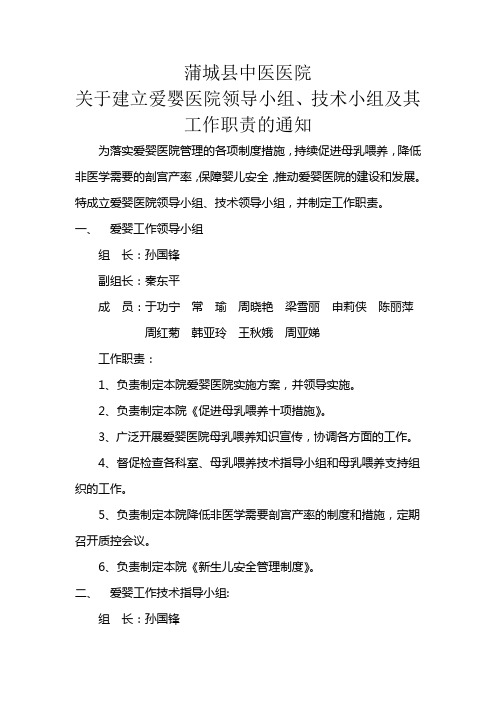 关于建立爱婴医院领导小组