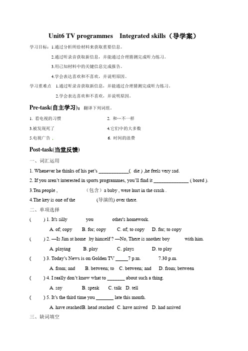 新牛津译林版九年级英语上册Unit 6TV programmes  第五课时 导学案