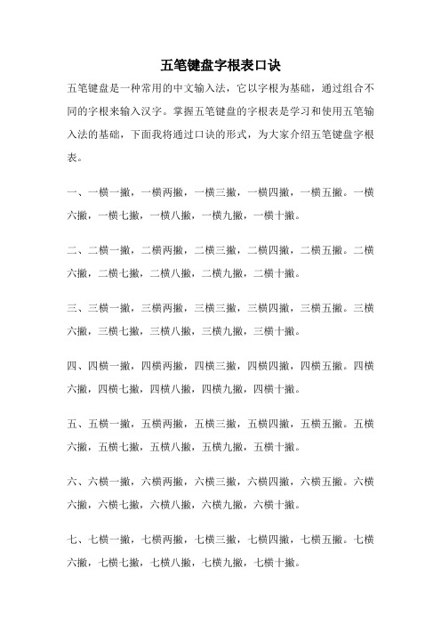 五笔键盘字根表口诀