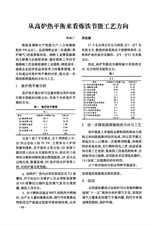 从高炉热平衡来看炼铁节能工艺方向