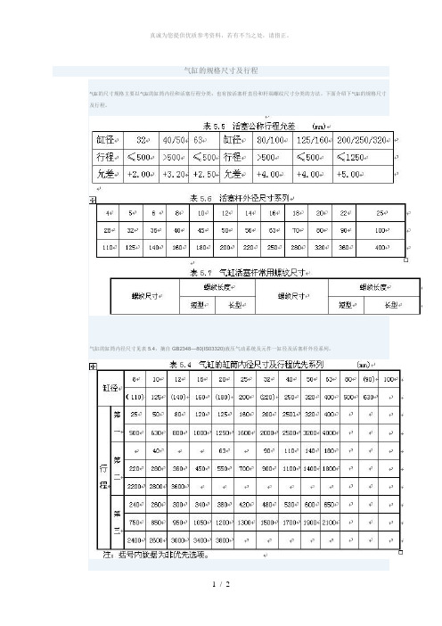 气缸的规格尺寸及行程