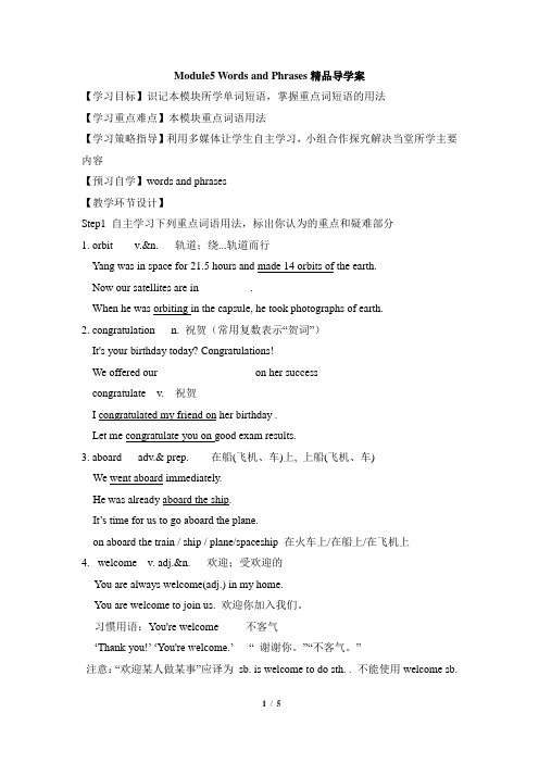 外研版高中英语必修2Module5_Words_and_Phrases精品导学案