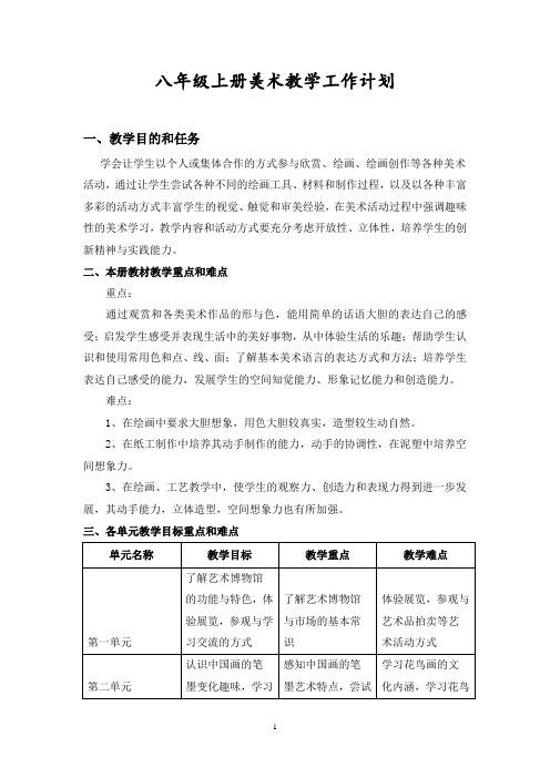 部编岭南版八年级美术上册教学工作计划